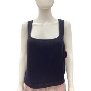 St. John Top Women’s Size L Tank Style Fine Knit Lightly Cropped Navy Blue